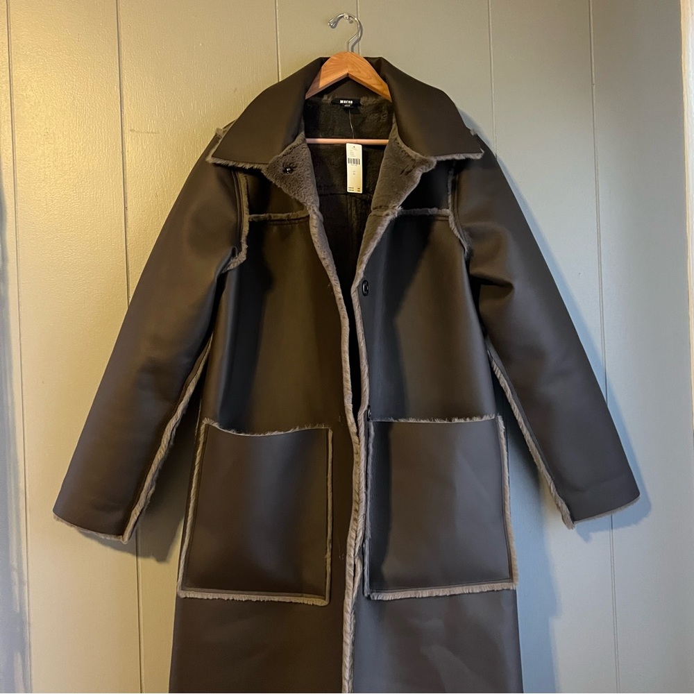 Anthropologie Brown Trench Coat with Tailored Fit and High Collar - Picture 5 of 11
